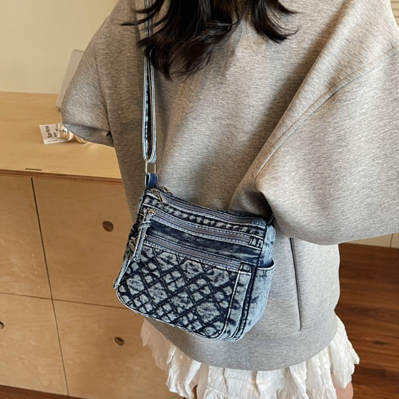 Lazy Denim Multi-layer Small Square Bag New Women's Shoulder Messenger Bag Fashion Casual Women's Bag