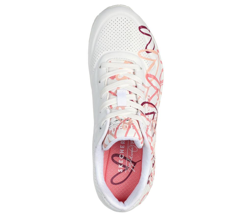 Sneakers Skechers White / Coral Imprimé De Coeur Uno Spread The Love