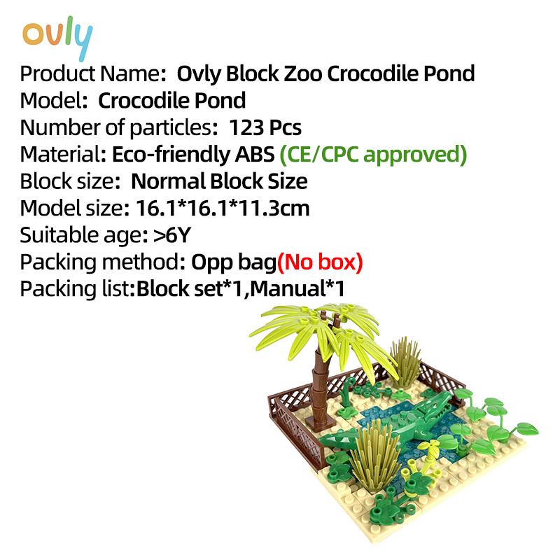 

Ovly Ферма, зоопарк, пруд с крокодилами, набор деталей MOC, животные, дерево, набор строительных блоков «сделай сам», детский подарок с руководством