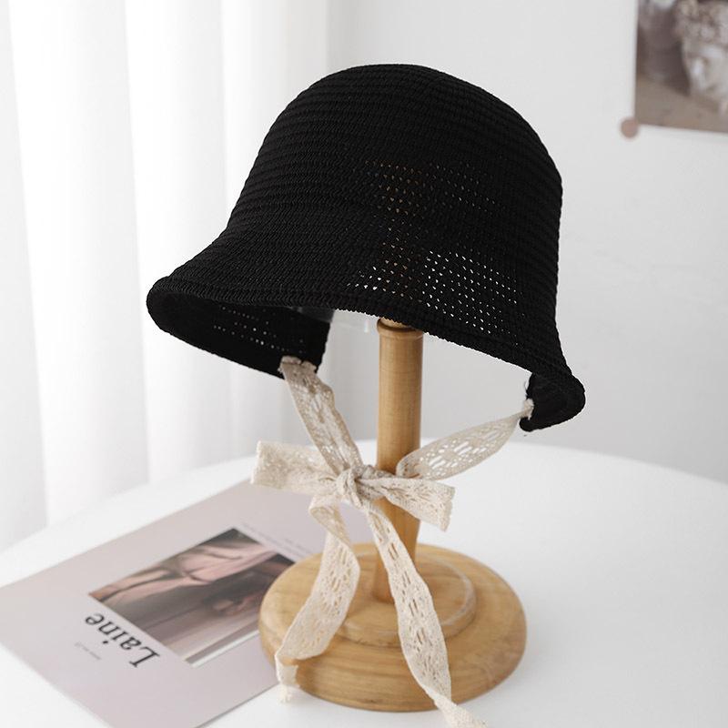 Japanese Minimalist Knit Bucket Hat For Women Wide Brim Sun Hat With Ribbon Beach Cap For Travel Outdoor City Casual Sunhat New