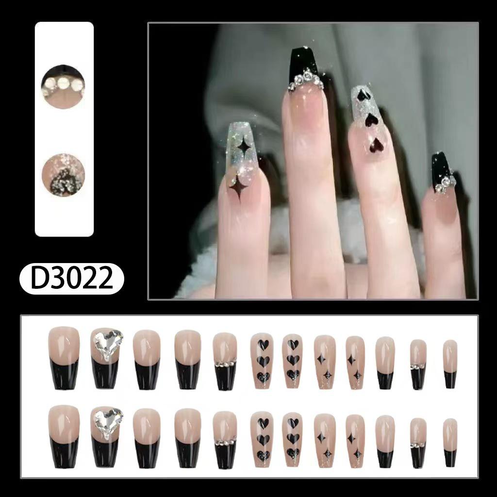 

Spicy Girl Black Heart Medium-Long Wearable French Nail Stickers, 24 Pieces