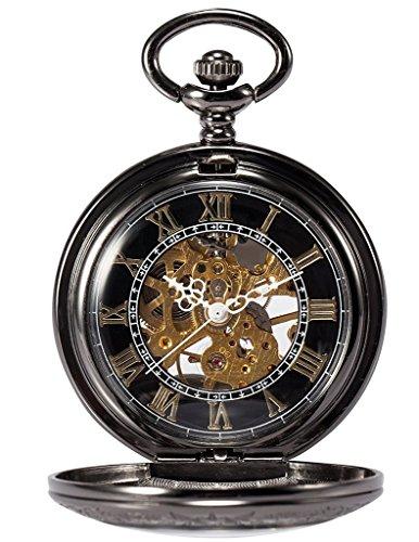 

TREEWETO Mechanical Pocket Watch with Steampunk Skeleton Copper Fob and Retro Pendant
