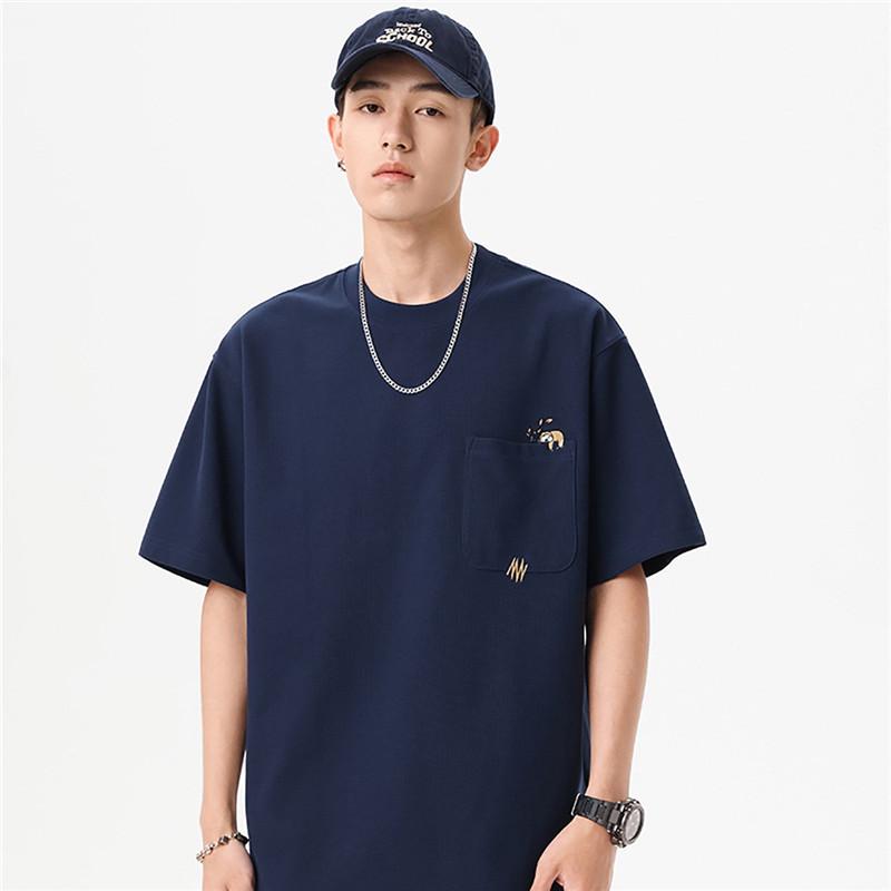 Men's 260g Heavyweight Wrinkle-Resistant Waffle Knit Embroidered Short Sleeve Loose Fit T-Shirt