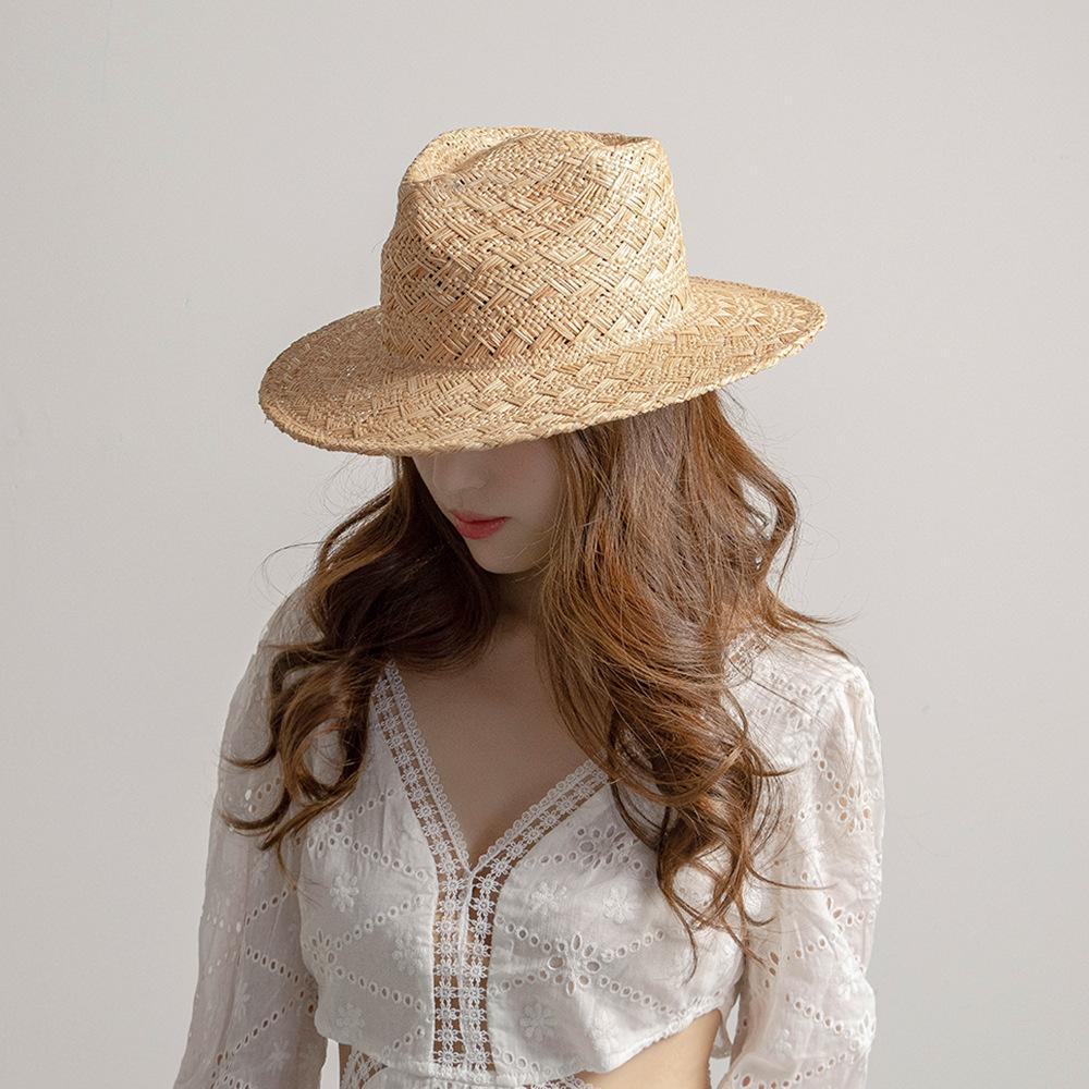 Spring and Summer New Hot-selling Fashion Casual Hand-woven Pattern Wide-brimmed Treasure Grass Jazz Hat Outdoor Sunshade Straw Hat Tide