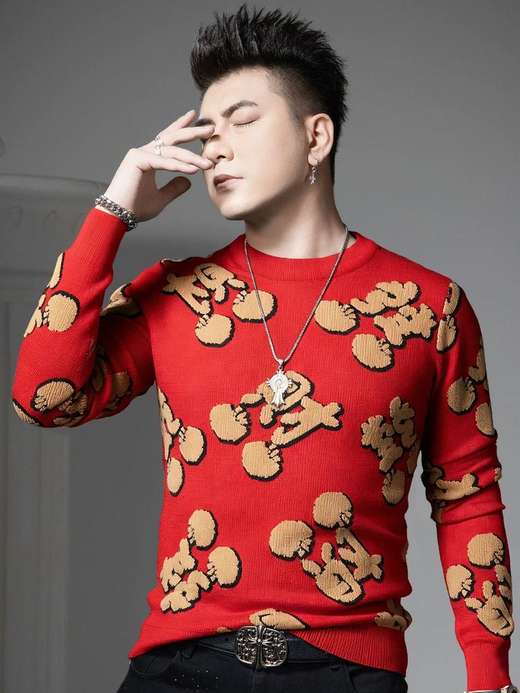 

European Style Bright Red New Year Sweater for Men, 2025 Autumn and Winter New Model, Long-Sleeved Round-Neck Knitwear for the Year of Birth 2XL красный