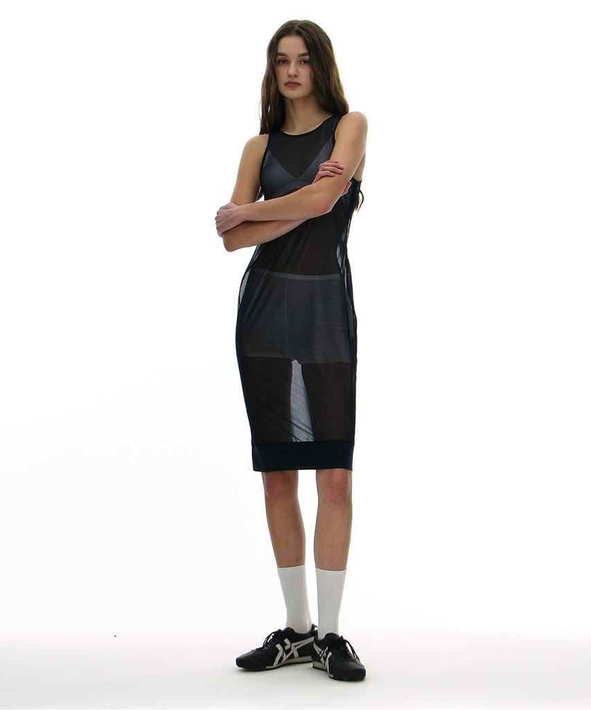 Partimento Woman Numbering Printed Mesh Dress_Navy