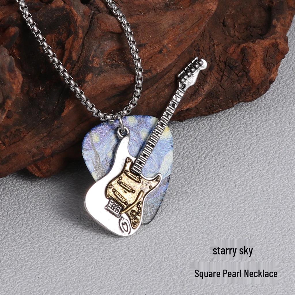Retro Electric Guitar Pick Necklace - Punk Rock Unisex Hip Hop Sweater Chain - Long, Versatile, Trendy Accessory