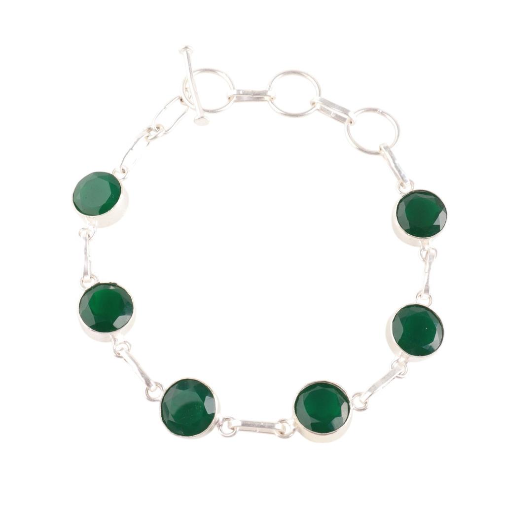 Green Onyx Gemstone 925 Sterling Silver Jewelry Handmade Bracelet Wedding Gift RB-14-16