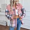 New Autumn and Winter Corduroy Patchwork Shirt Jacket for Women Fashion Contrasting Color Plaid Long-sleeved Cardigan