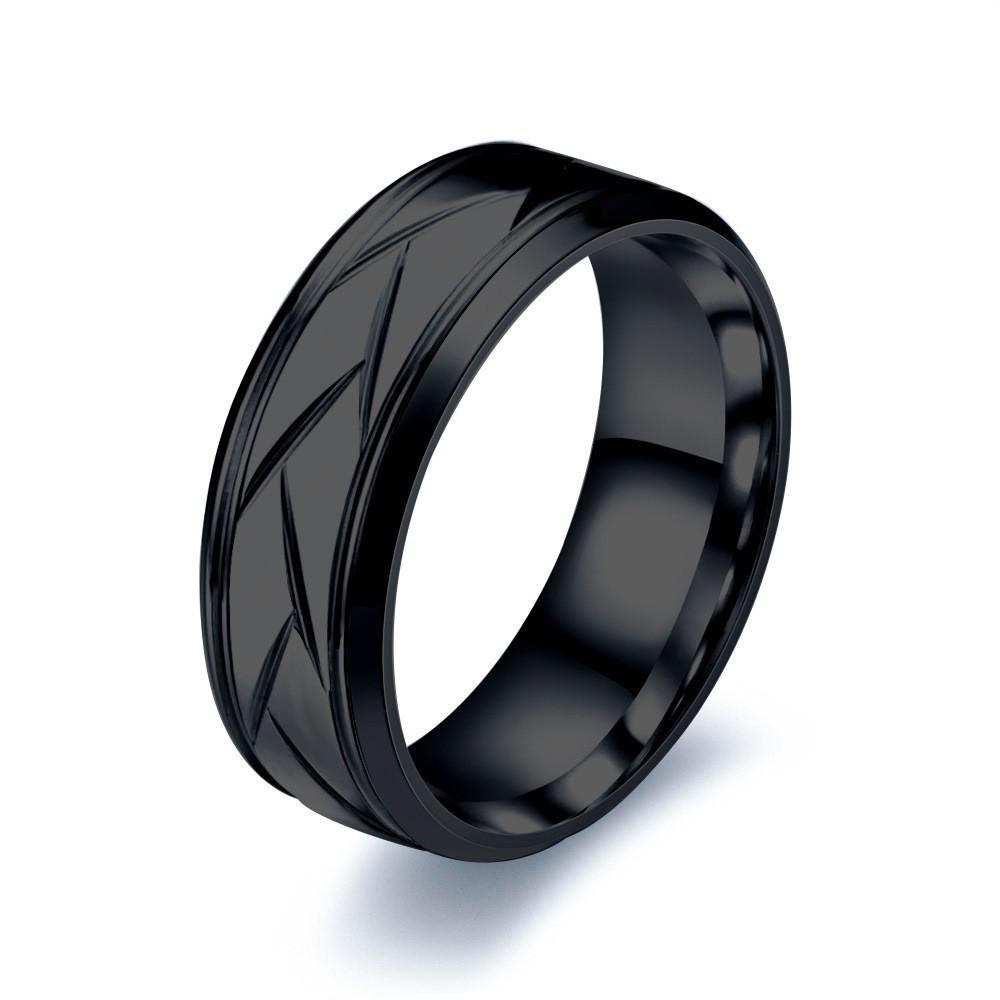 8MM Patterned Twill Men's Titanium Steel Ring