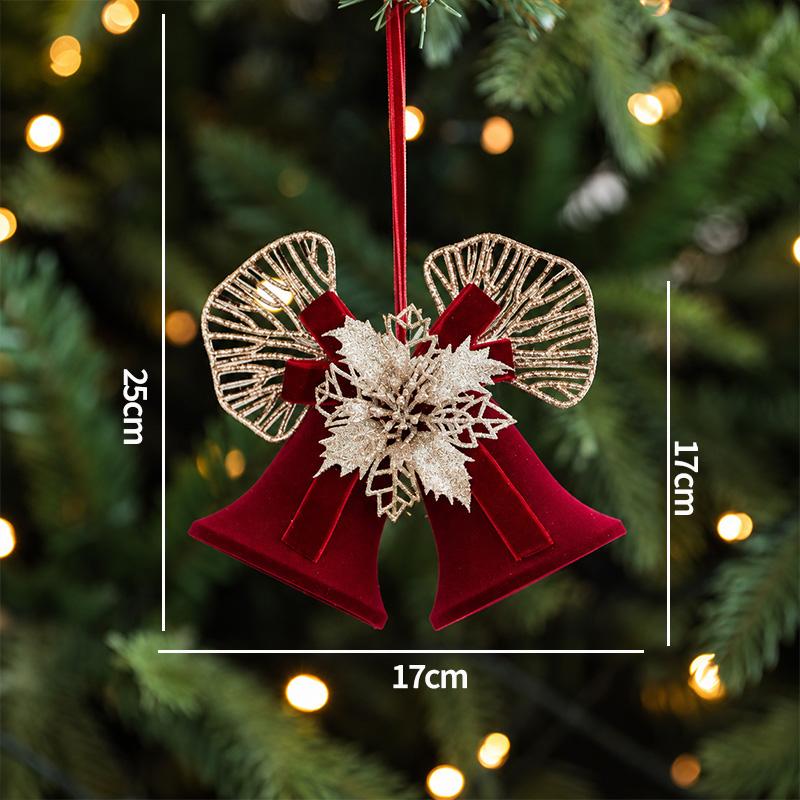 Christmas Tree Hanging Decoration Red Flocked Christmas Bell Xmas Tree Decorative Ornament Xmas New Year Decoration Supplies
