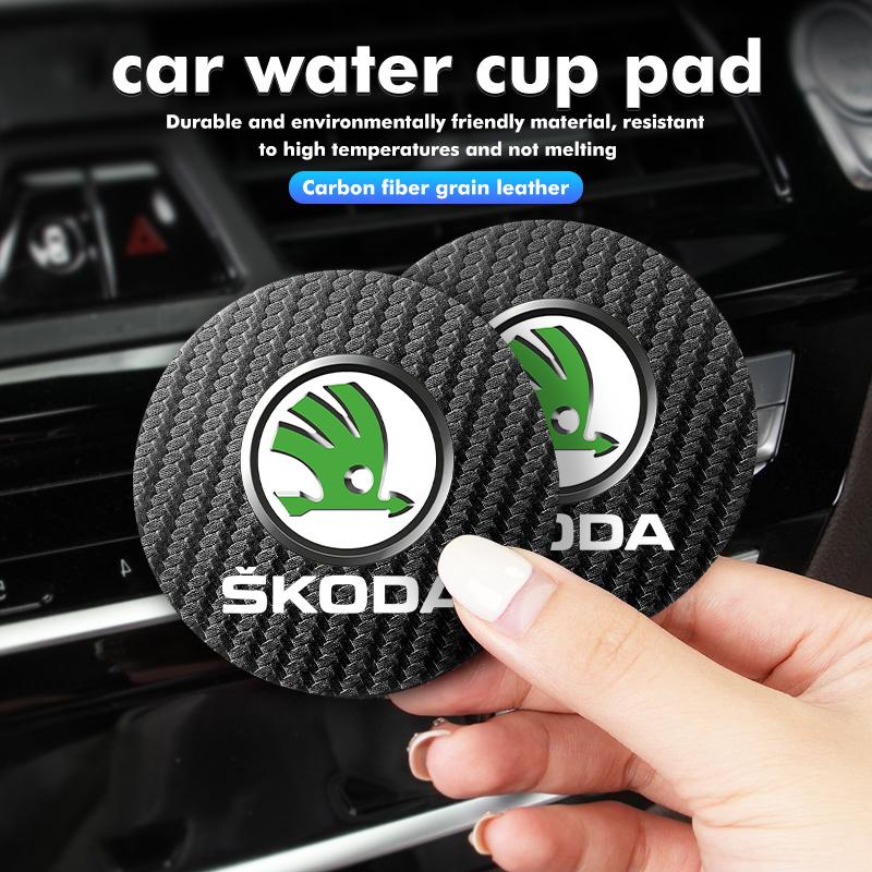 Cycr3 2Pcs Car Coaster Water Cup Anti-slip Pad Mat For Skoda Kamiq MK3 Roomster Rapid Kodiaq Karoq Fabia Enyaq
