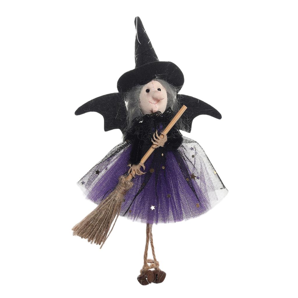 Halloween Witch Hanging Decor Cute Broomstick Ornament Party Hanging Witch Decoration Witch Doll with Bells Halloween Gift