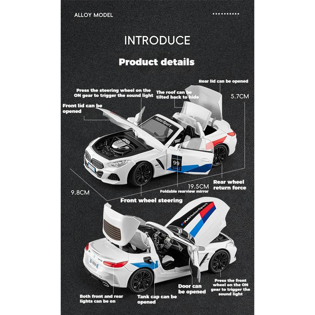 1/22 BMW Z4 M40I Convertible Coupe Supercar Diecast Model Metal Car Collection Hobby Simulated Ornament Birthday Gift Boyfriend