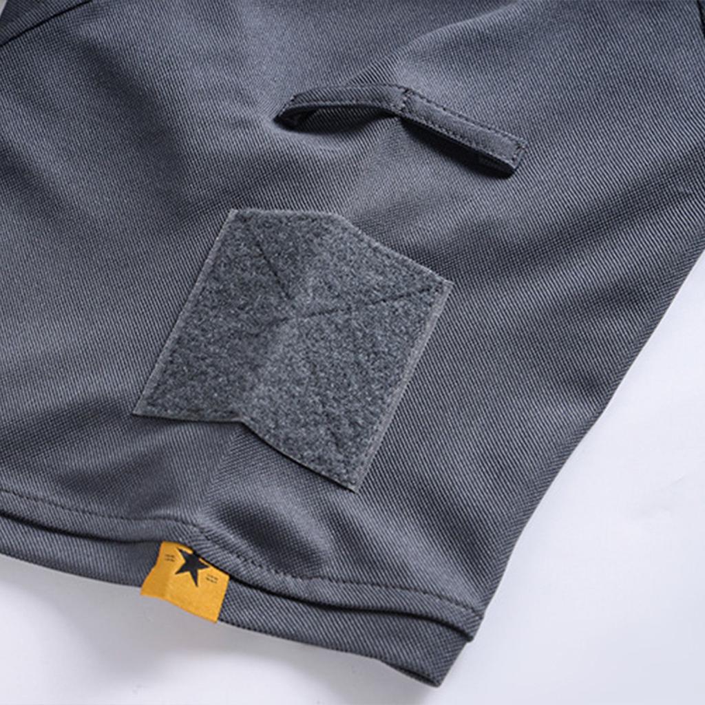 Men's Summer Solid Color Button Zipper Pocket Lapel Loose Short Sleeve Top