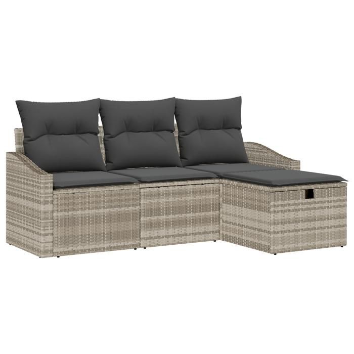 VidaXL Ensemble de canapé de jardin 4 pièces avec coussins gris clair en poly rotin 3359251