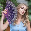 Chinese Style Sturdy Plastic Rib Fan Vintage Lace Folding Portable Floral Pattern Elegant Handheld Lightweight for Tea Wear Hand Dance Performance