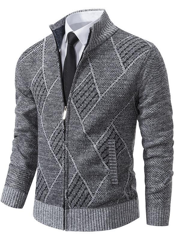 Autumn and Winter Men's Sweater Cardigan Fleece Stand-up Collar Men's Zipper Knitted Sweater Jacket Men's