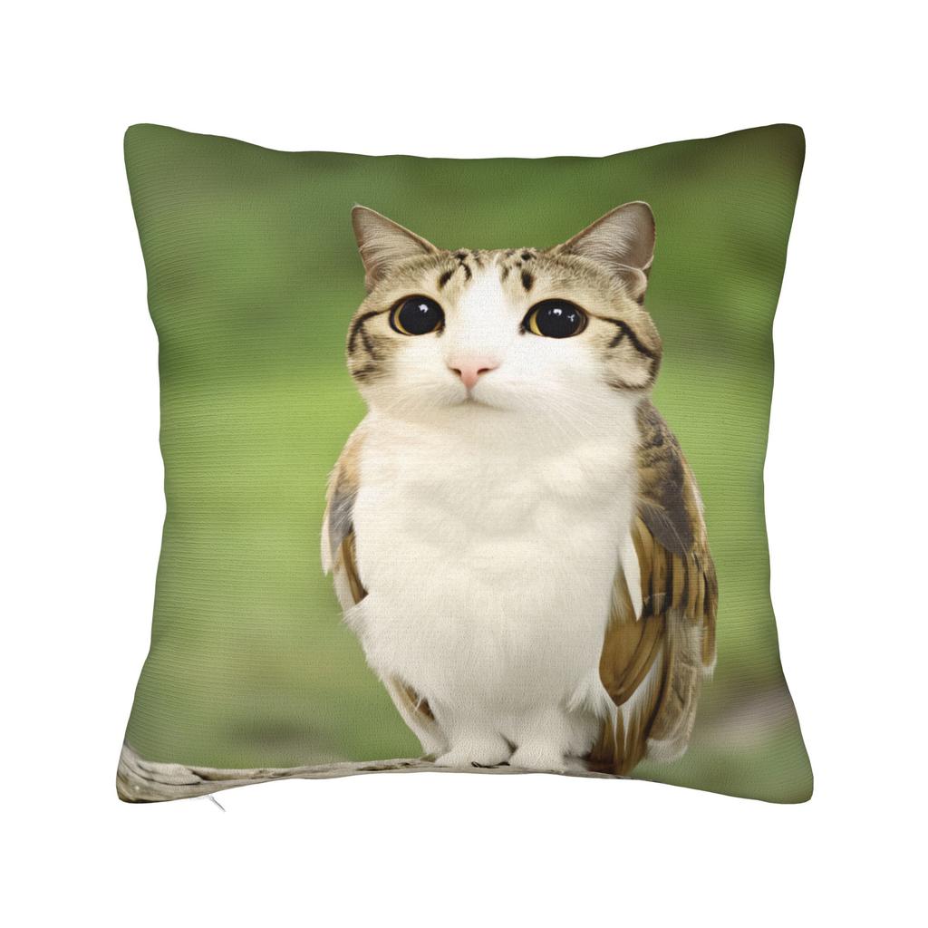 Funny Meowl Cat Owl Pillow Cover Retro Trendy Pillow Case For Living Room Bed Chair Comfy Pillowcases Birthday Gift