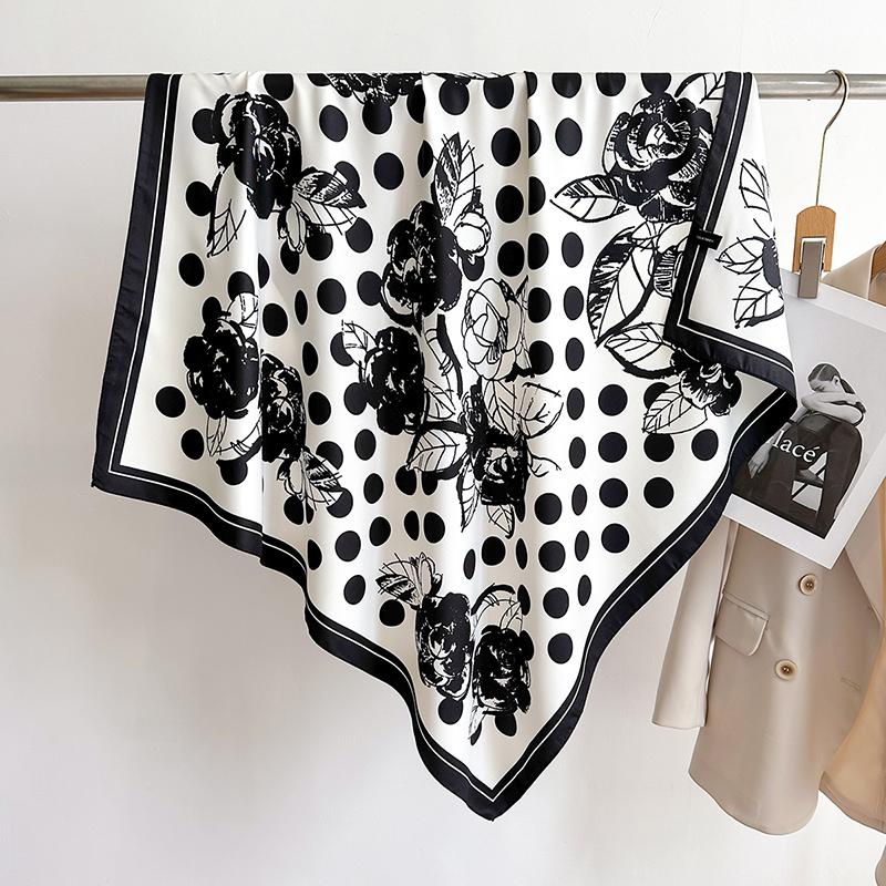 New Print Silk SatinTwill Scarf Luxury 90cm Shawl Wrap Neckerchief Female Wraps Echarpe  Bandana Hijab Head Scarve Gift