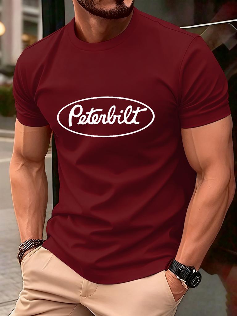 T-shirt in Cotone con Stampa Lettere Peterbilt da Uomo Estive Morbide Oversize Girocollo Manica Corta Top Comodi Abbigliamento Base