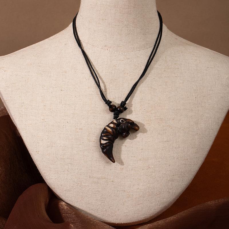 New Zealand Tribal Ethnic Style Resin Necklace Maori Fish Hook Imitation Bone Pendant Sweater Chain Scenic Travel Jewelry