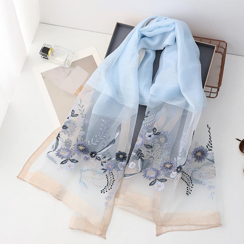 Seidenwollschal Damen Hijab Pashmina Schals Wickeltuch Luxuriöses Bandana Decke Blumenmuster Pashmina Stickerei Schals Foulard Modemarke