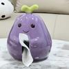 Charming Purple Eggplant Shaped Ceramic Tissue Box Holder with Green Ste,mLeaf Design,Cute Cartoon Kitchen Decor for Living Room or Dining Table