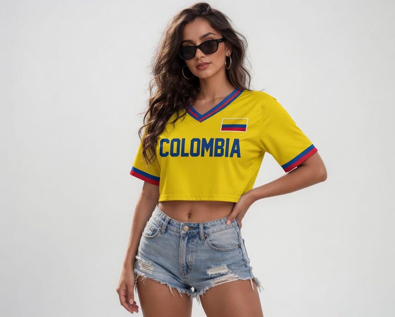 2026 Colombia Football Printed Women's Cheerleading T-shirt Summer Fashion Dance Style Short Sport Breathable Quick Drying Top