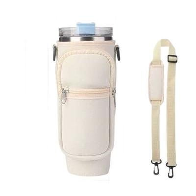 Sac de transport antidérapant pour bouteille d'eau 40 oz Sangle d'épaule réglable Pochette porte-bouteille d'eau avec poignée avec poche