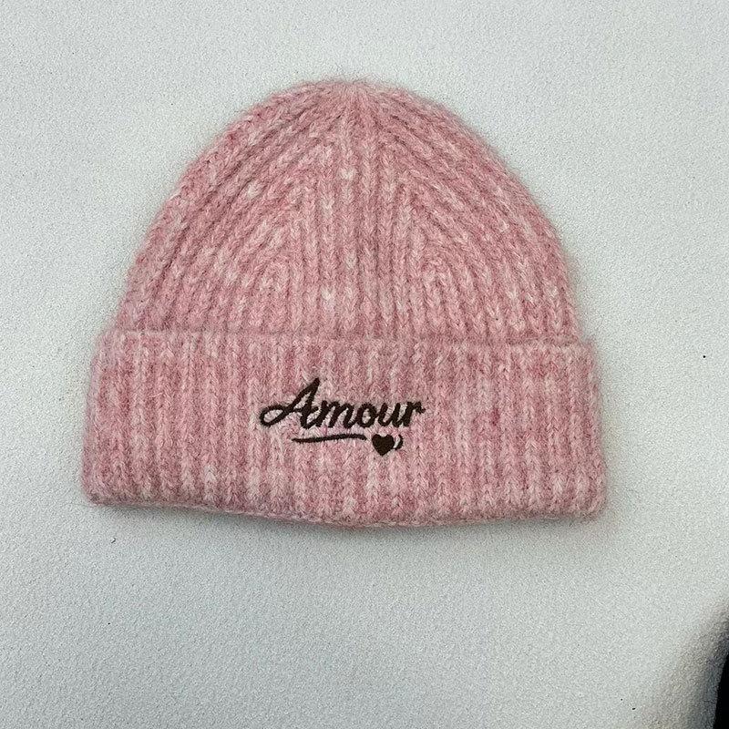 Autumn and winter original new letter embroidery knitted hat to keep warm and show the face, small ear protectors and versatile wool hat