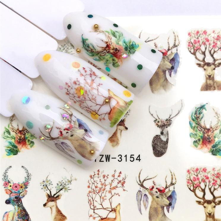 1 Sheet Flower Series Nail Art Water Transfer Sticker Full Wraps Deer Lavender Tattoo Flamingo Nail Tips DIY Decals Decoration