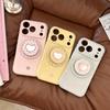 Cream polka dot Apple 17 Promax phone case iPhone 16 heart-shaped mirror magnetic suction support