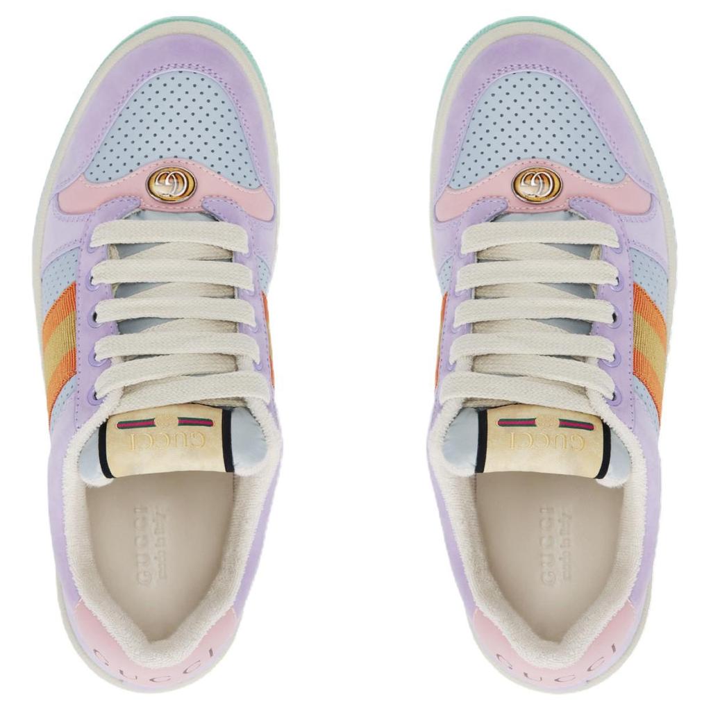 Gucci Screener Lovelight Leather Distressed Shoes Low Top Stylish Skateboarding Shoes Women's Purple Blue Orange 708295 0YIA0 5380