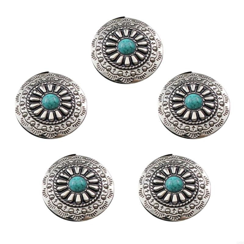 G8DA 5 Pcs Imitation Turquoise Buttons Leather Decorative Buttons Flower Buttons
