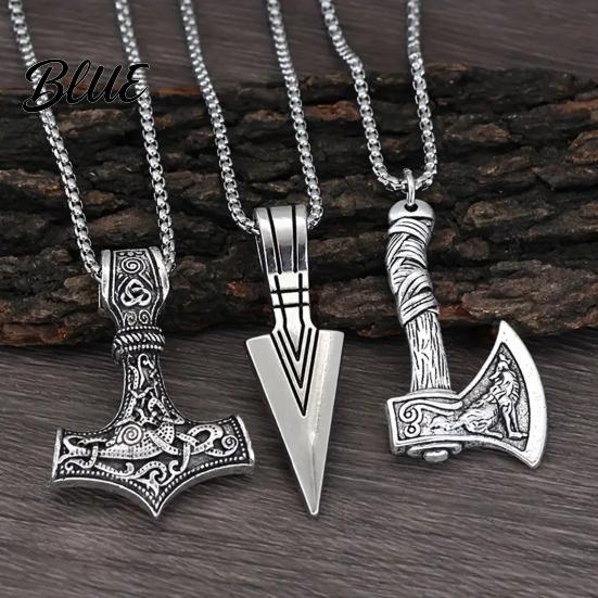 Evil Eye Repellent Jewelry 3Pcs Viking Necklace Hammer Spearhead Ax