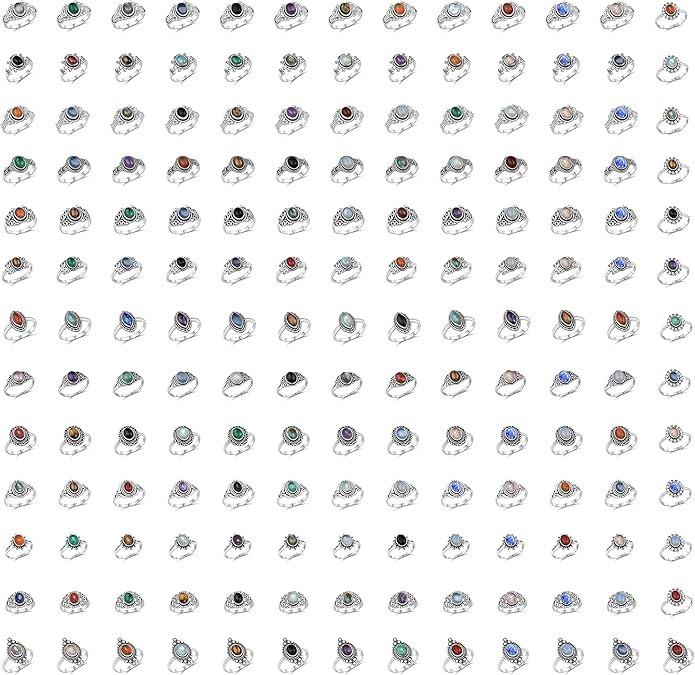 

Все регулируемые серебряные кольца с драгоценными камнями - 10 шт. - женские посеребренные массивные оптовые ювелирные изделия комплект массивных серебряных колец ручной работы Free Size синий