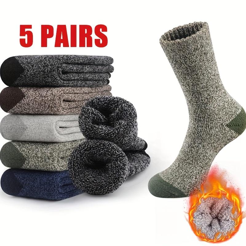 5pcs Men's Thickened Warm Winter Socks - Soft, Cozy Knit Crew Socks for Cold Weather, Polyester & Elastane Blend