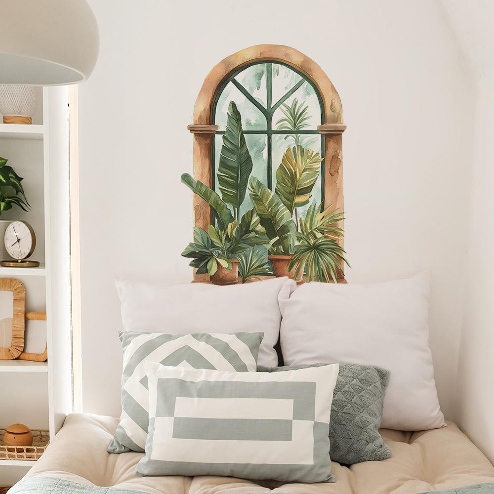 Arcadă Decorativă cu Plante Puse în Ghivece și Verdeață Creativă, Autocolante pentru Decorare și Înfrumusețare