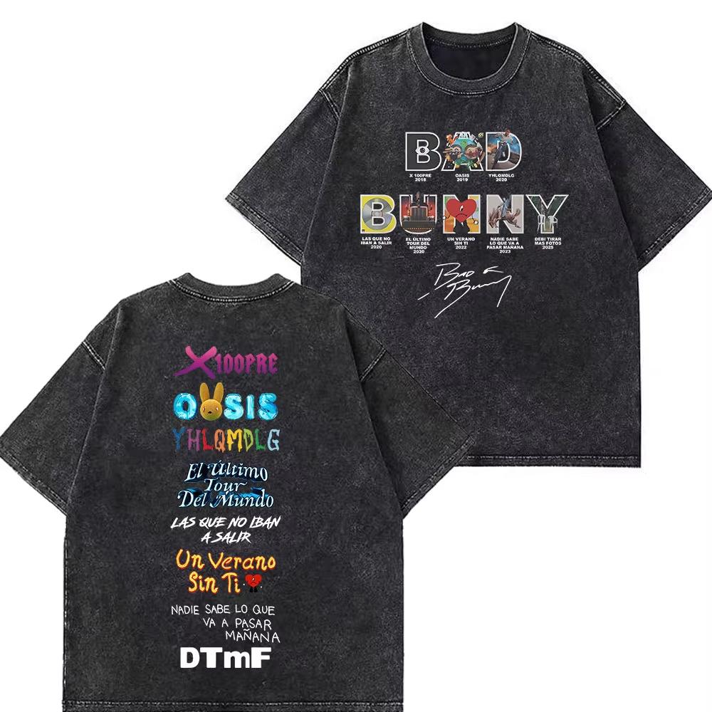 Rappare Bad Bunny Turné 2026 Debi Tirar Mas Fotos DTMF Merch T-shirts Herr Mode Sommar Rundhalsad T-shirt Hip Hop Vintage Tvättade T-shirts