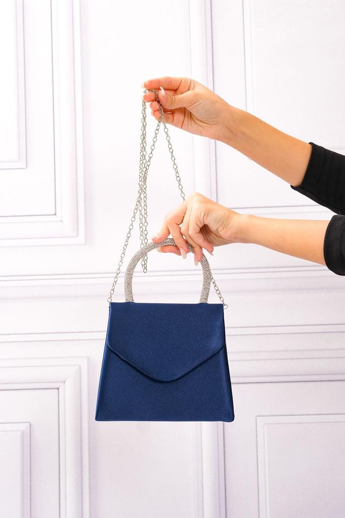 Women's Stylish and Useful Evening Dress Bag Women's Nude Satin Evening Dress Shoulder Bag with Stone Holding Detail