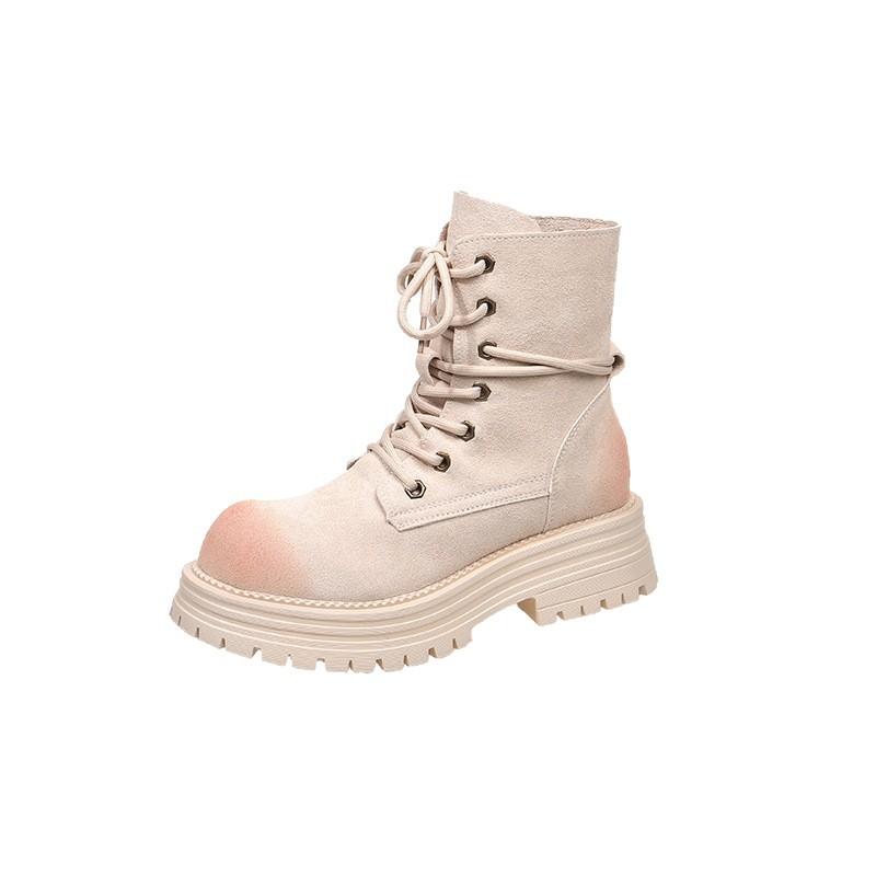 Frosted leather Martin boots 2025 new letter lapel popular boots big yellow boots two wear muffin women's shoes