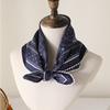 Vintage Navy Blue Silk Square Scarf Women 100% Mulberry Breathable Neck Protection Professional Light Mature Style Small