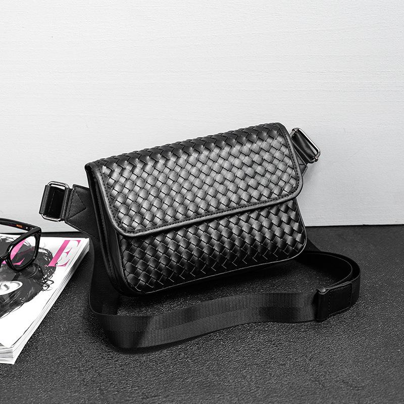 Men'S Breast Bag, Messenger Bag, Men'S Premium Magnetic Buckle, Cover Type, Hand-Woven Back, Satchel, Mobile Phone Bag Tide