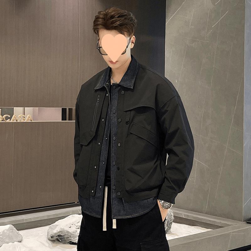 Fake Two-piece Jacket Men's Spring and Autumn New Loose Casual Denim Tops Men's Clothing