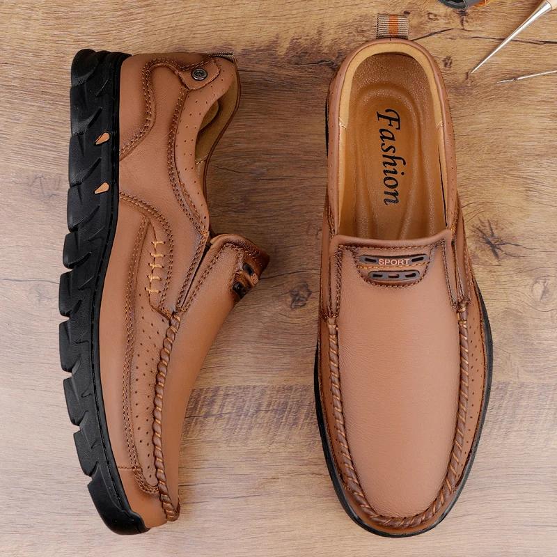 Genuine Leather Handmade Shoes  Casual Shoes For Men Flat Platform Walking Shoe Outdoor Footwear Loafers Breathable Sneakers
