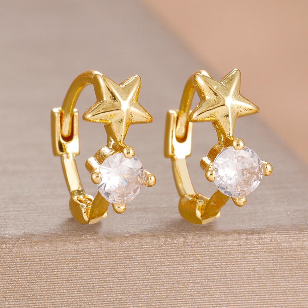 2PCS Sparkling Zircon Geometric Pentagram Hoop Earrings Popular Jewelry Accessories Women Engagement Birthday Jewelry Gift