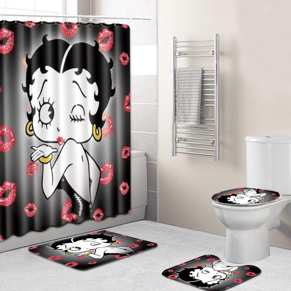 African Woman Digital Printing Creative Shower Curtain Floor Mat Set Bathroom Carpet