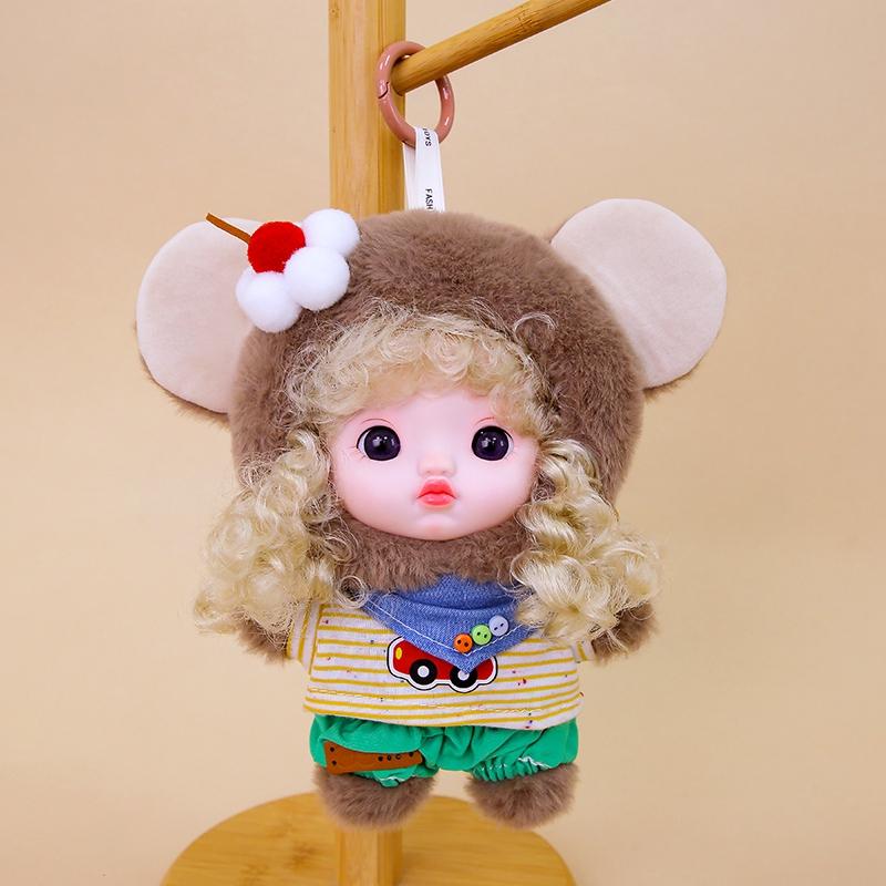 Exquisite Niedliche Puppe Vinyl Gesicht Plüschtiere Lockenköpfige Puppe Mit Kleidung Geburtstag Weihnachtsgeschenk für Kinder Mädchen Hängebeutel