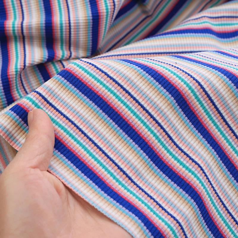 Combed Pure Cotton Color Striped Threaded Pit Stripe Elastic Knitted Jersey Fabric Gradient Stripe Summer T-shirt Vest Fabric